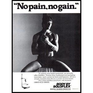 1984 Soloflex Weightlifting Machine Vintage Print Ad No Pain No Gain Wall Art